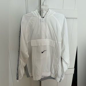 White and Gray Nike Logo Pullover Quarter Zip Hooded Windbreaker L
